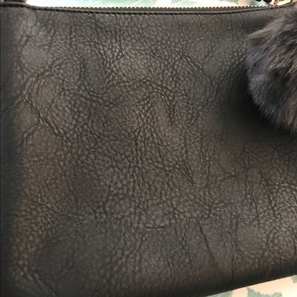 Black Faux Leather Crossbody W/ Fur Puff Charm - Picture 5 of 8